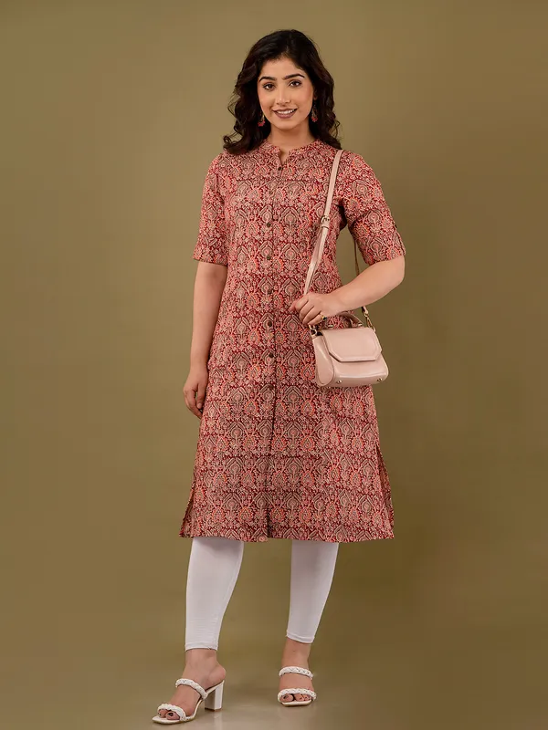 Latest maroon printed cotton kurti