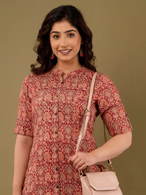 Latest maroon printed cotton kurti