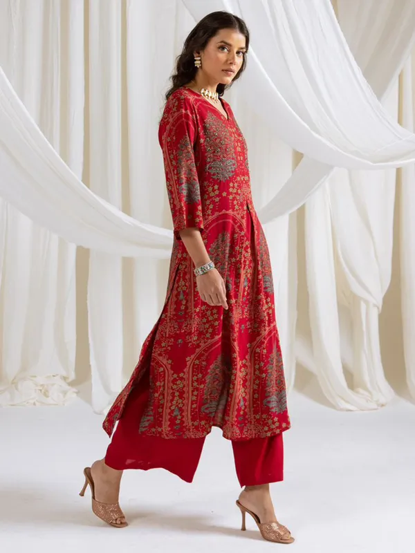Latest maroon printed cotton silk kurti set