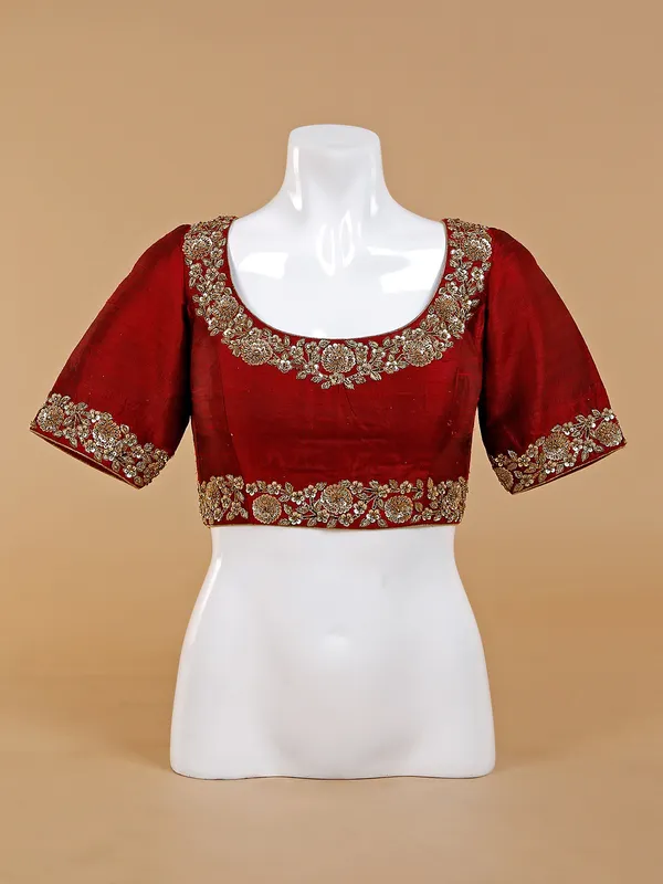 Latest maroon silk blouse