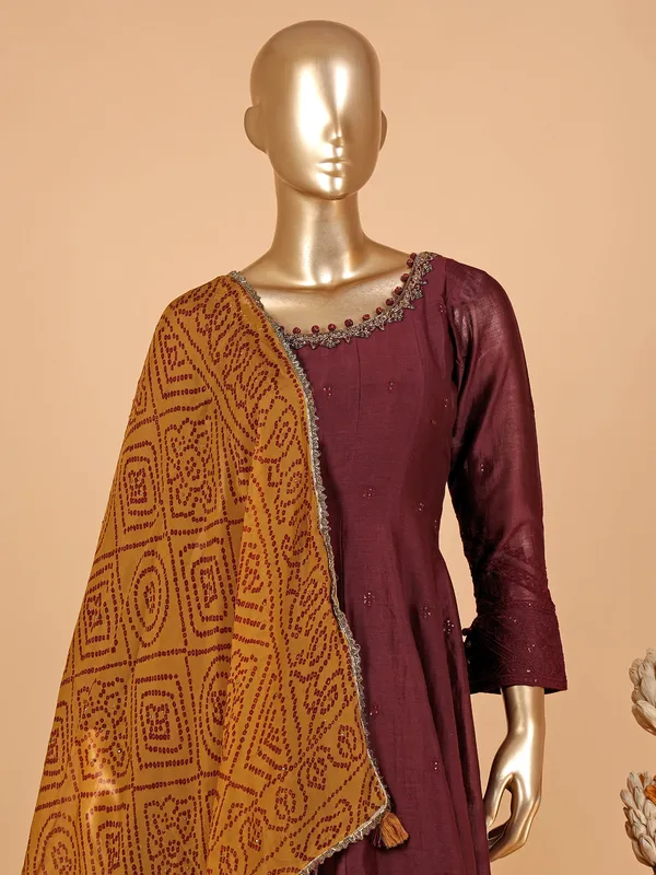 Latest maroon silk palazzo suit