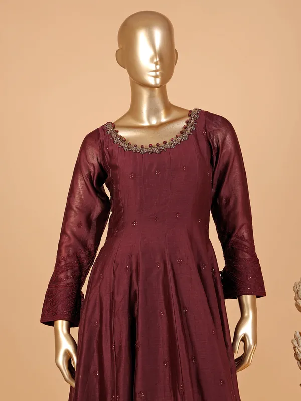 Latest maroon silk palazzo suit