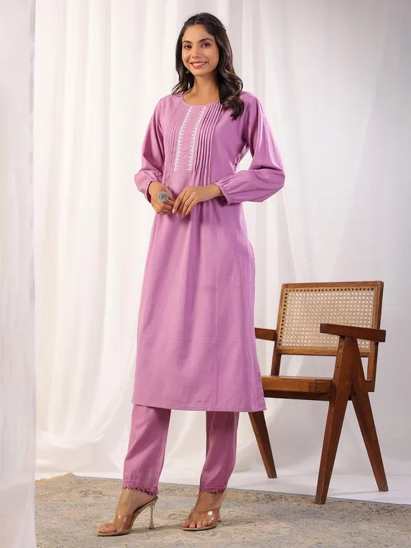 Latest mauve pink cotton kuri set