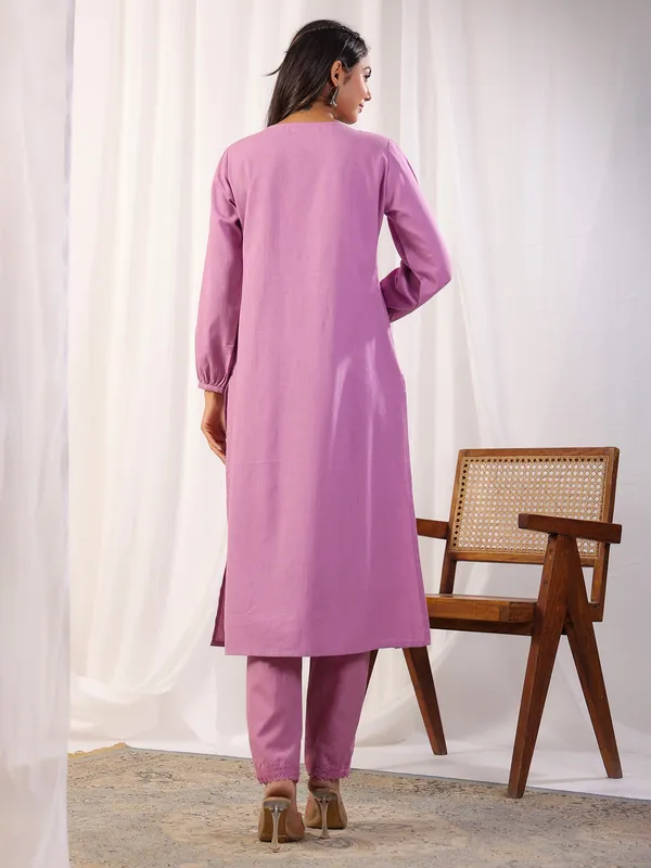 Latest mauve pink cotton kuri set