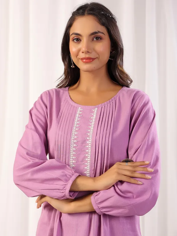 Latest mauve pink cotton kuri set