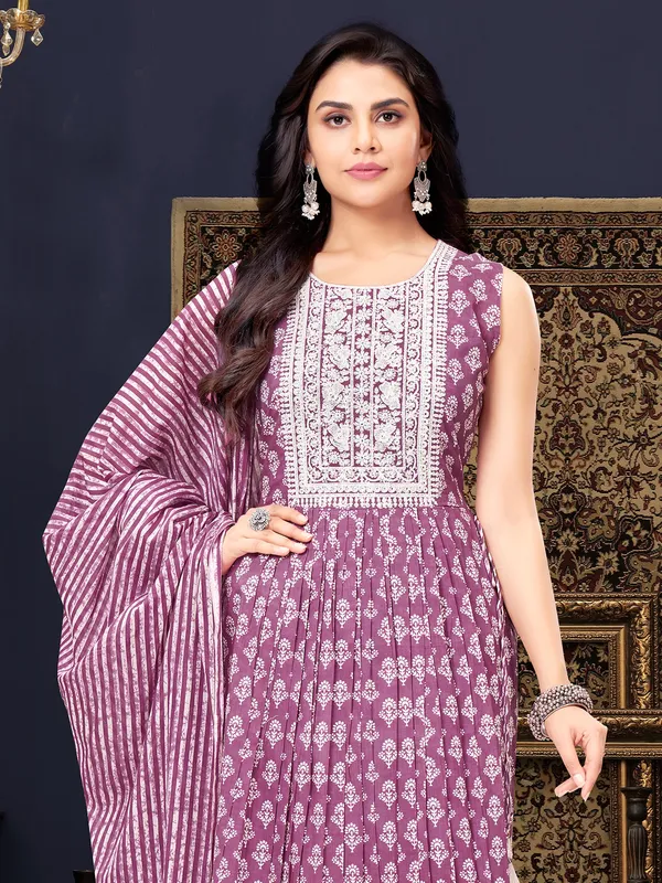 Latest mauve purple printed salwar suit