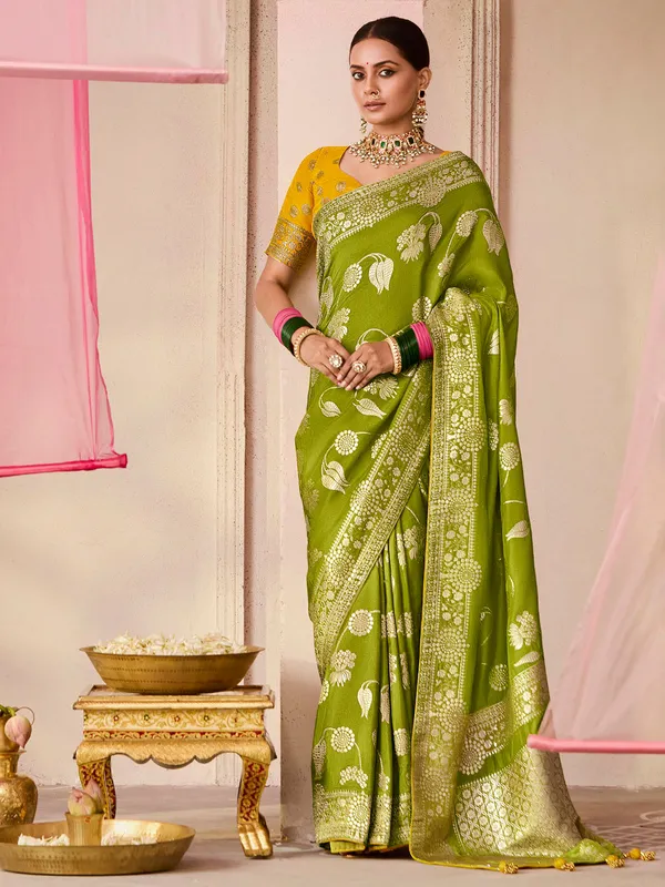 Latest mehendi green saree for wedding