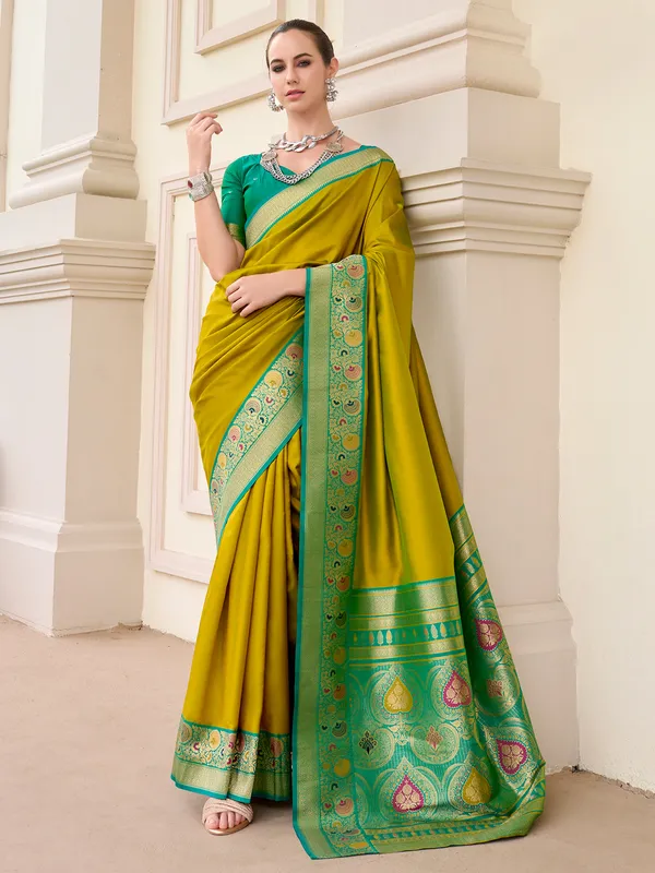 Latest mehendi green saree in soft silk