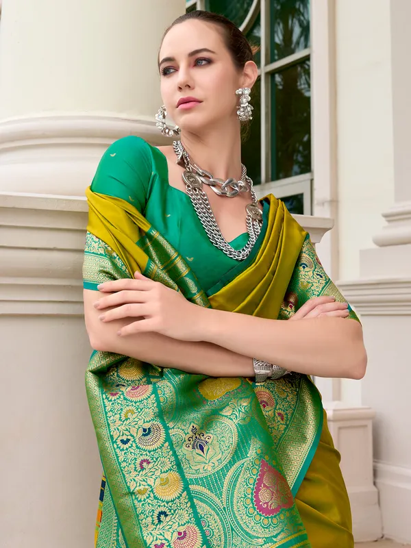 Latest mehendi green saree in soft silk