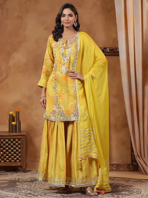 Latest mehendi yellow kurti set with dupatta