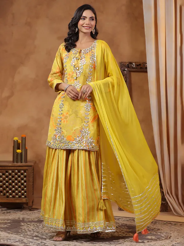 Latest mehendi yellow kurti set with dupatta