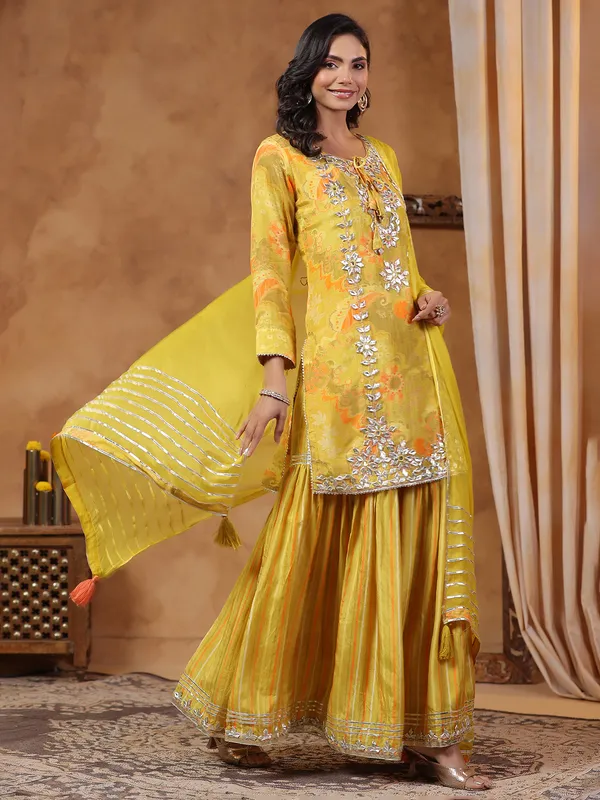 Latest mehendi yellow kurti set with dupatta