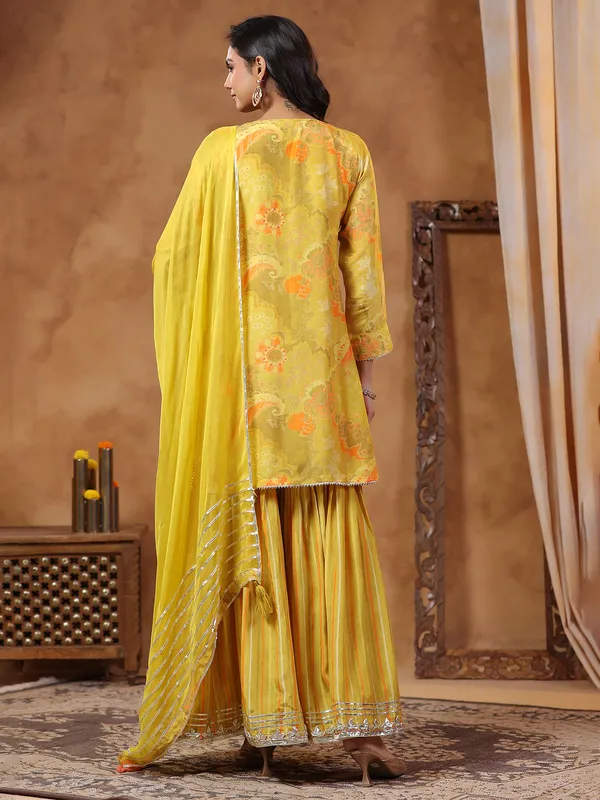 Latest mehendi yellow kurti set with dupatta