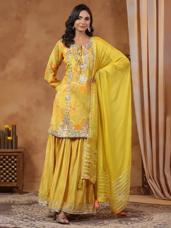 Latest mehendi yellow kurti set with dupatta