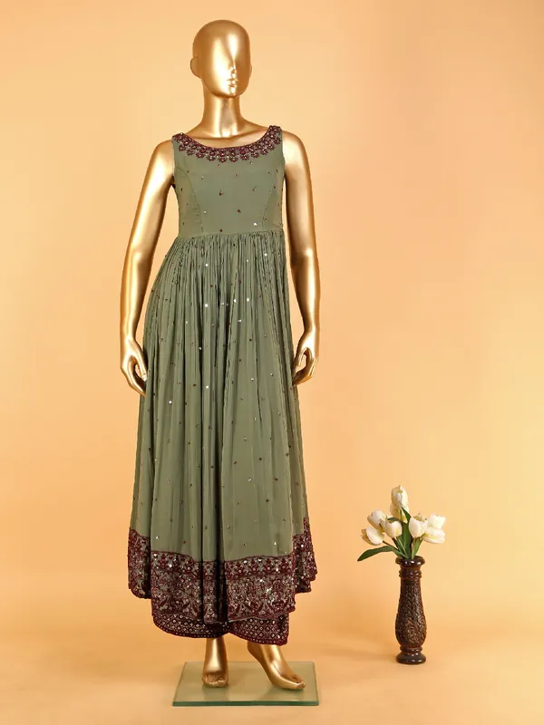 Latest mehndi green georgette palazzo suit