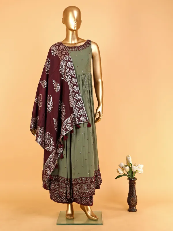 Latest mehndi green georgette palazzo suit