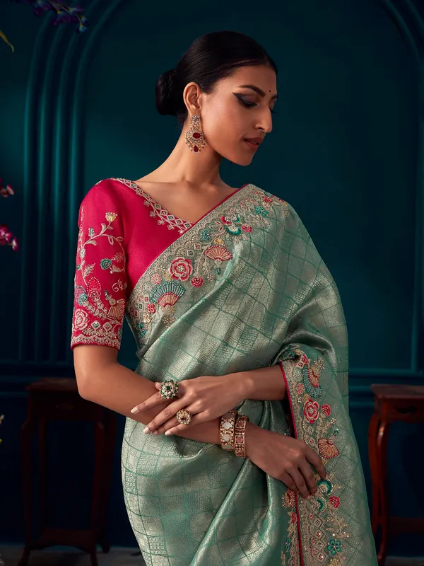 Latest mint green banarasi silk saree