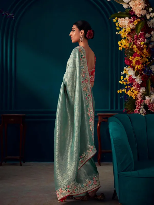 Latest mint green banarasi silk saree