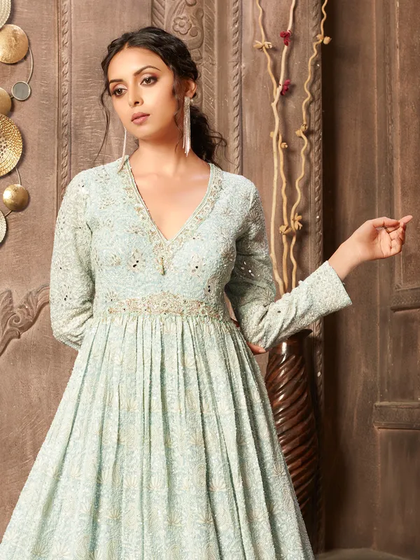 Latest mint green georgette gown