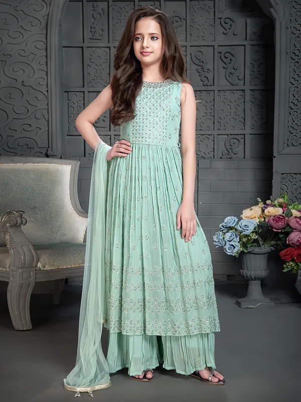 Latest mint green georgette palazzo suit