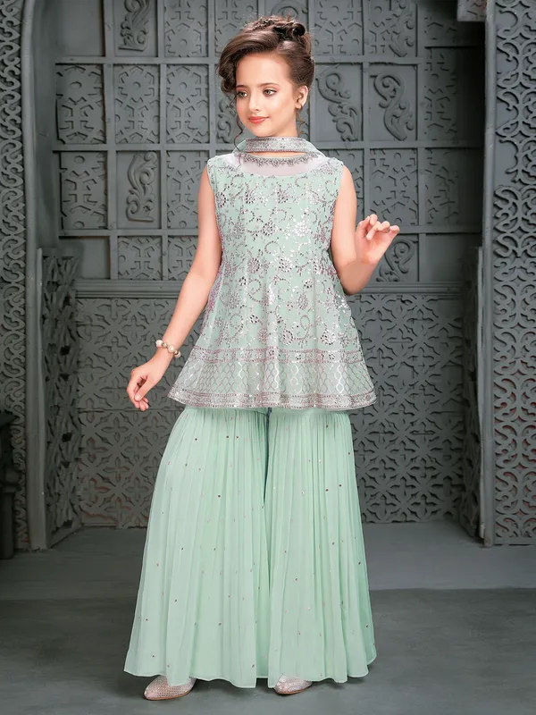 Latest mint green georgette sharara suit for wedding
