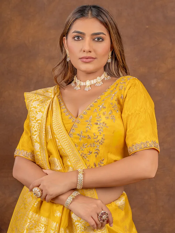 Latest mustar yellow tissue silk saree