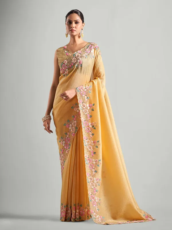 Latest mustard yellow chiffon saree