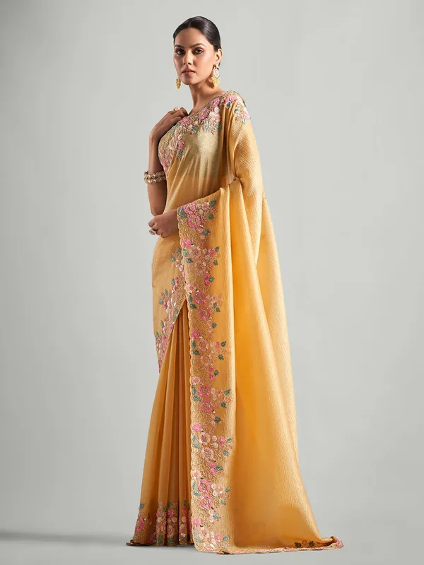 Latest mustard yellow chiffon saree