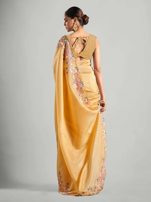 Latest mustard yellow chiffon saree
