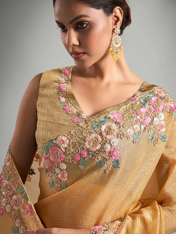 Latest mustard yellow chiffon saree