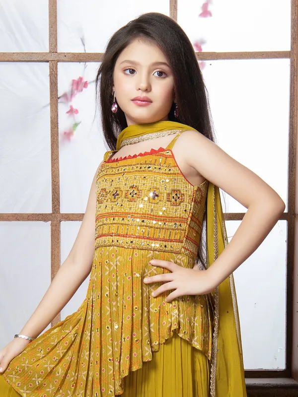 Latest mustard yellow palazzo suit in georgette