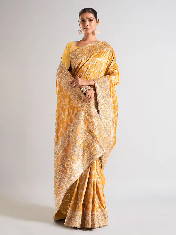 Latest mustard yellow saree in silk