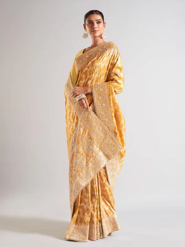 Latest mustard yellow saree in silk