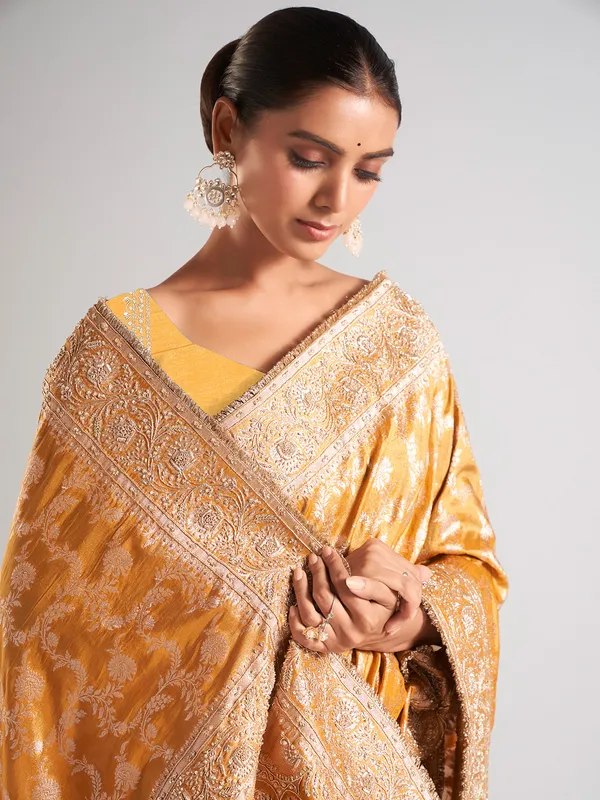 Latest mustard yellow saree in silk