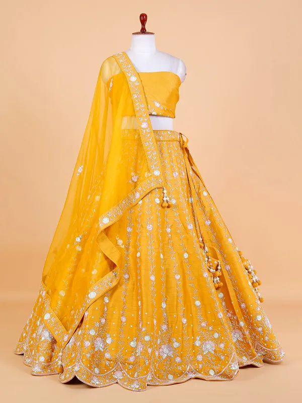 Latest mustard yellow unstitched lehenga choli