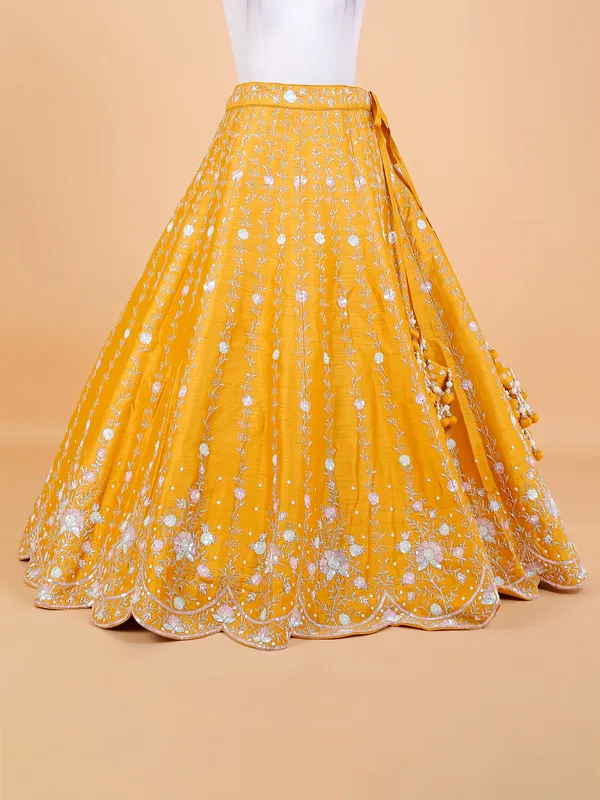 Latest mustard yellow unstitched lehenga choli