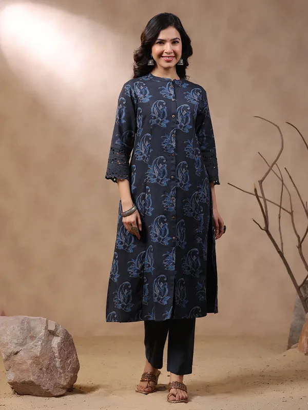 Latest navy cotton printed kurti