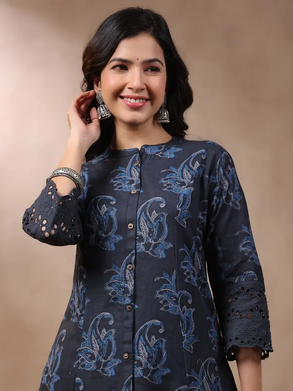 Latest navy cotton printed kurti