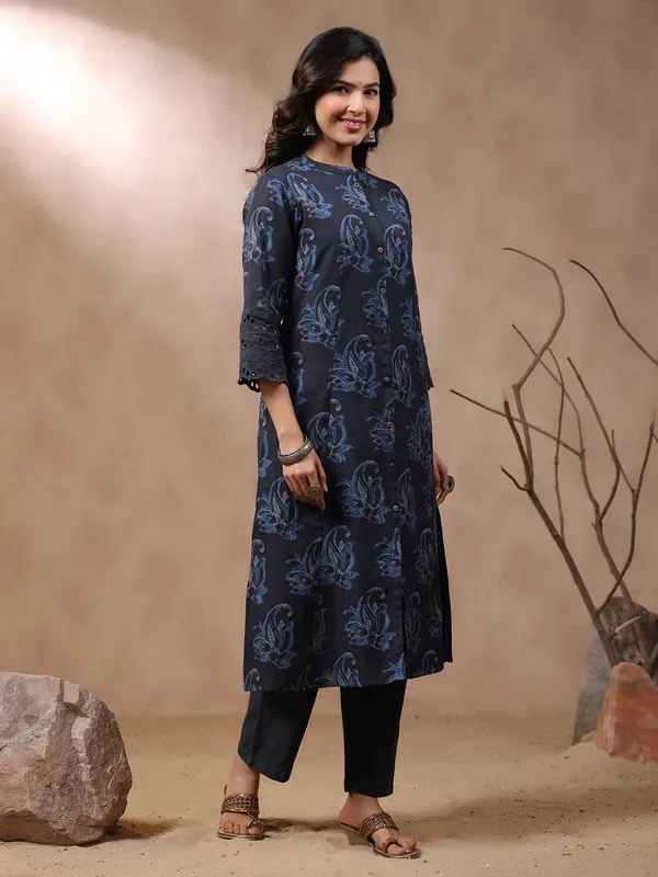 Latest navy cotton printed kurti