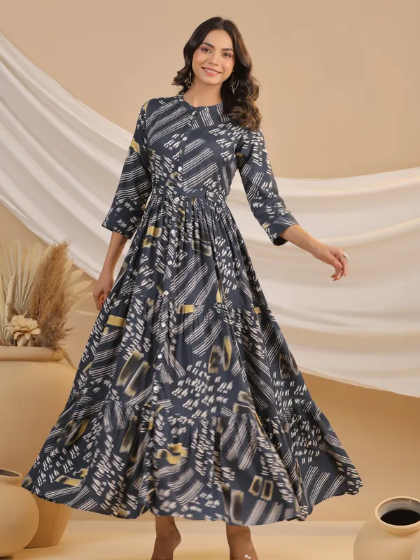 Latest navy printed cotton kurti