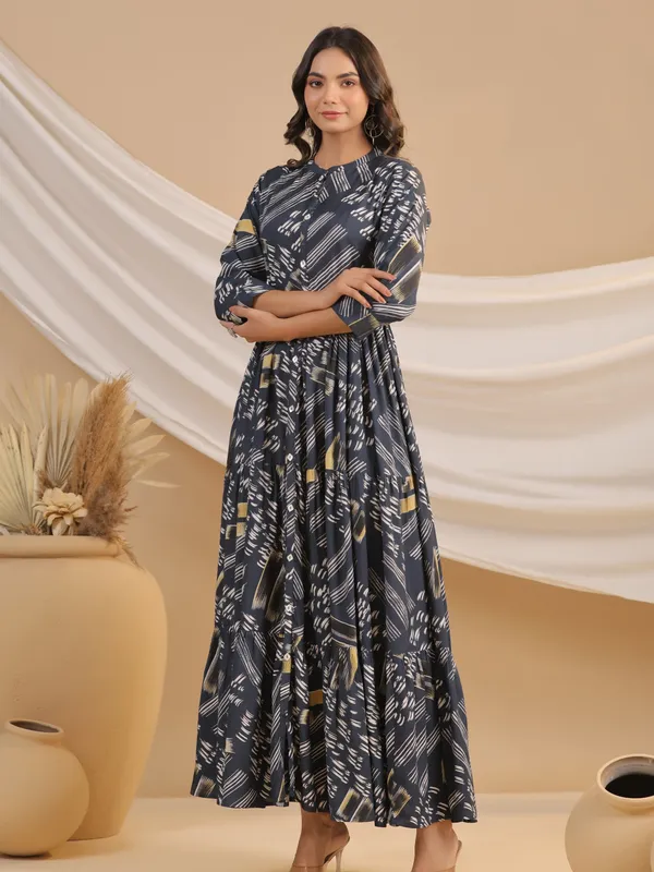 Latest navy printed cotton kurti