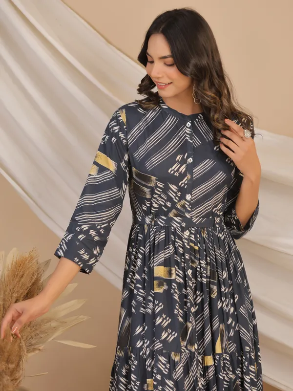 Latest navy printed cotton kurti