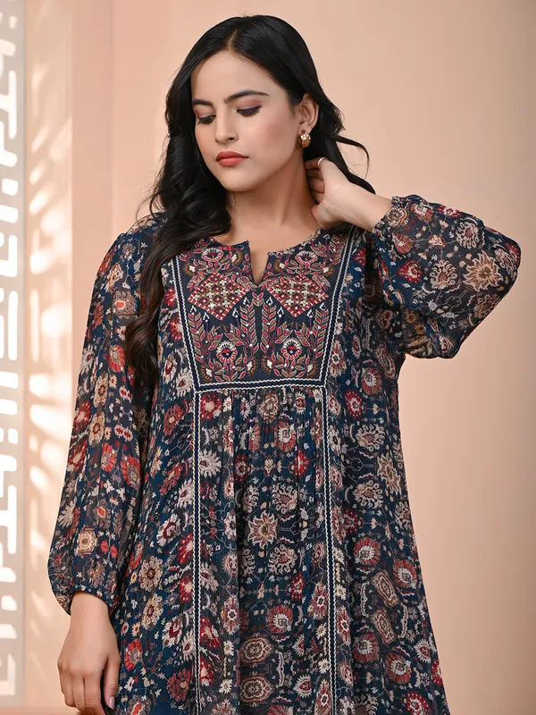 Latest navy printed kurti