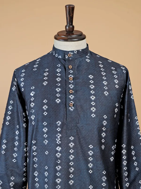 Latest navy silk printed  Men Kurta pajama