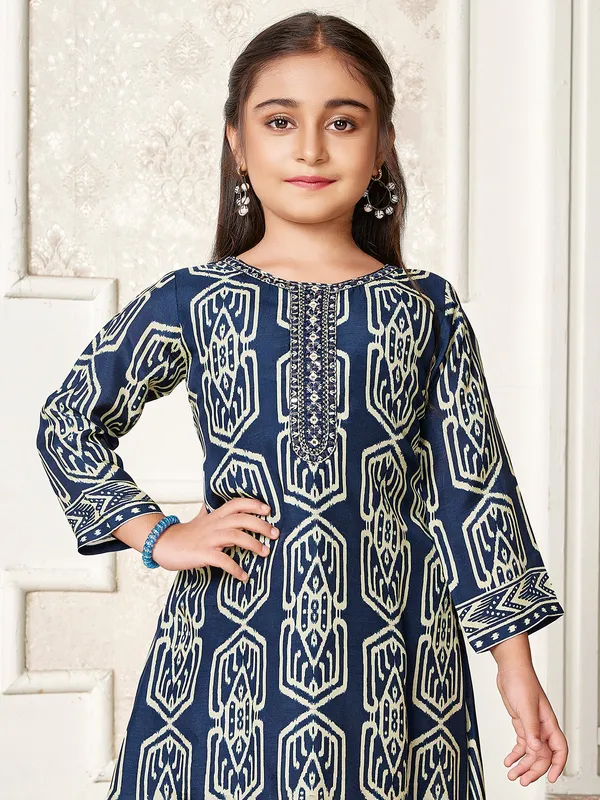 Latest navy silk printed salwar suit