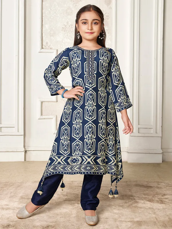 Latest navy silk printed salwar suit