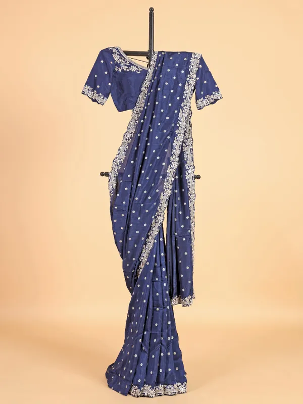 Latest navy silk saree for festive