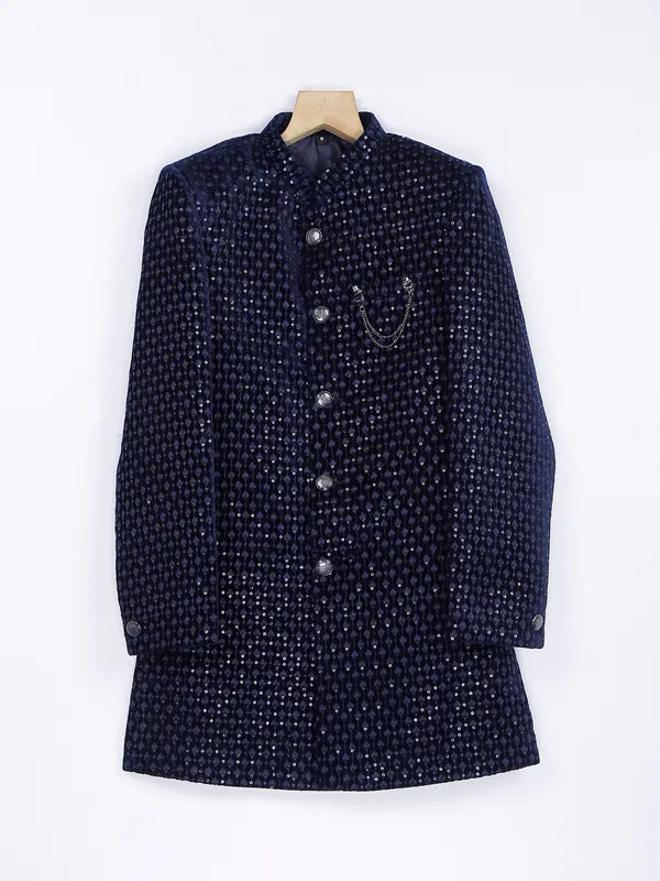 Latest navy velvet indowestern