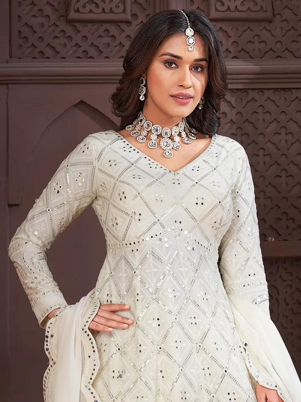 Latest off-white georgette palazzo suit for wedding