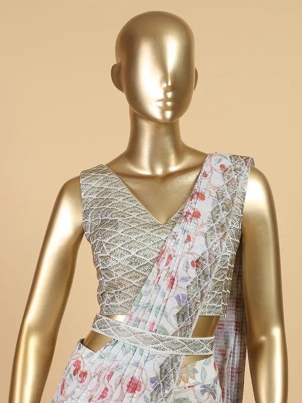 Latest off white georgette ready to wear saree